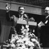 [Wilson Trickett waving farewell as AUAA president during Andrews University's 1973 alumni homecoming]