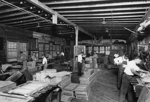Unknown men working in the Carpenter Shop at Madison College